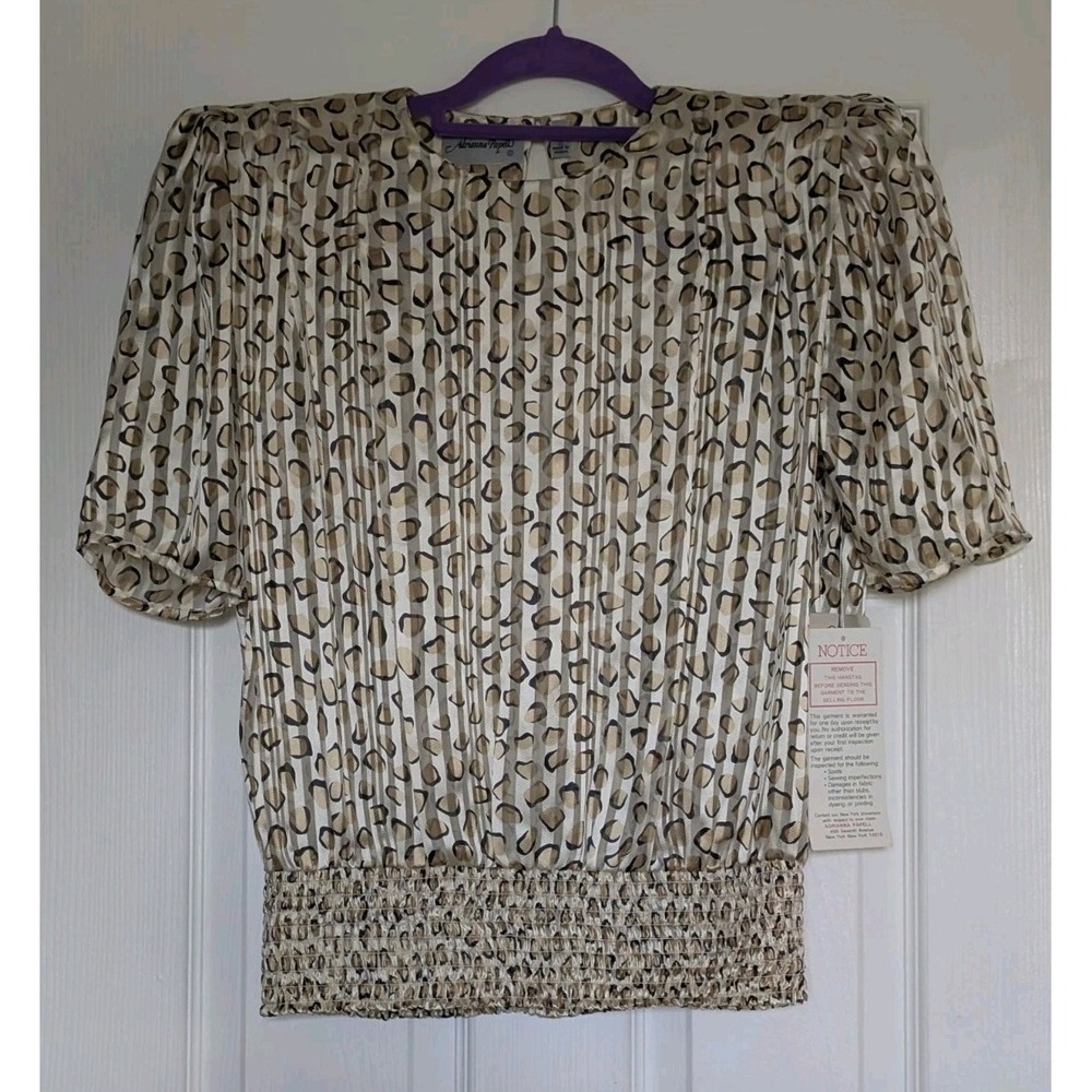 Vintage Adrianna Papell 100% Silk Leopard Print Blouse NWT Sheer Pleated NEW 90s